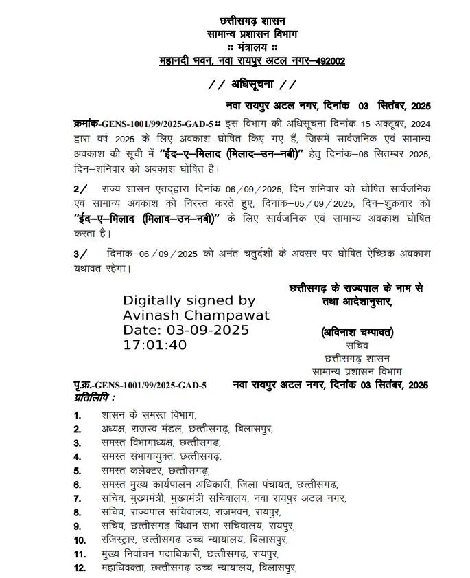 ईद-ए-मिलाद की छुट्टी अब 5 सितंबर को, सरकार ने बदला अवकाश का दिन, आदेश जारी